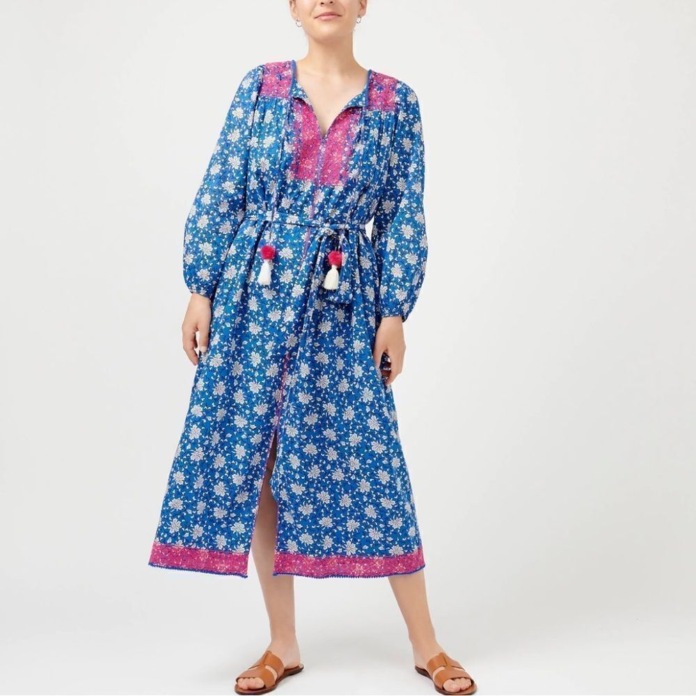 J Crew Cerulean Block Print Tulum Midi Dress XS